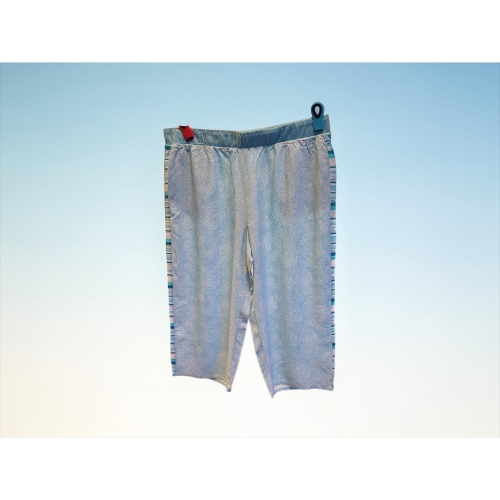 Denim & Co Women's XL Aqua Floral Rayon Capri Pants Pockets Elastic Waist EUC